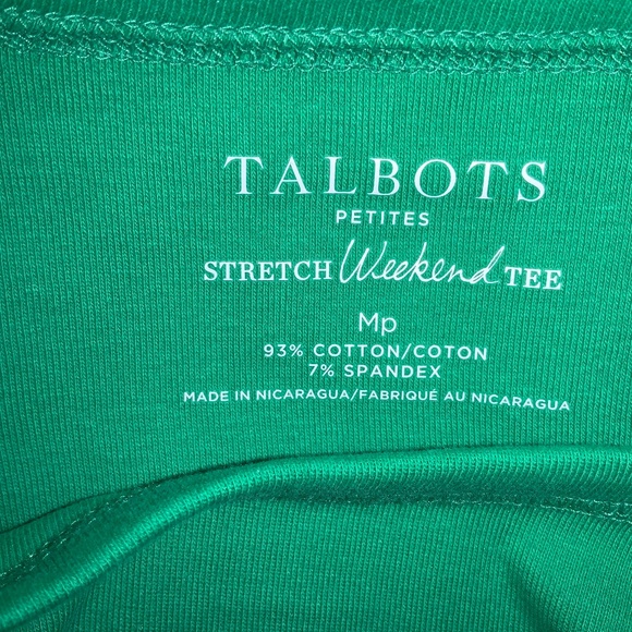 Talbots Petites Stretch Weekend Tee green sz MP bateau neckline cotton blend - Picture 3 of 4